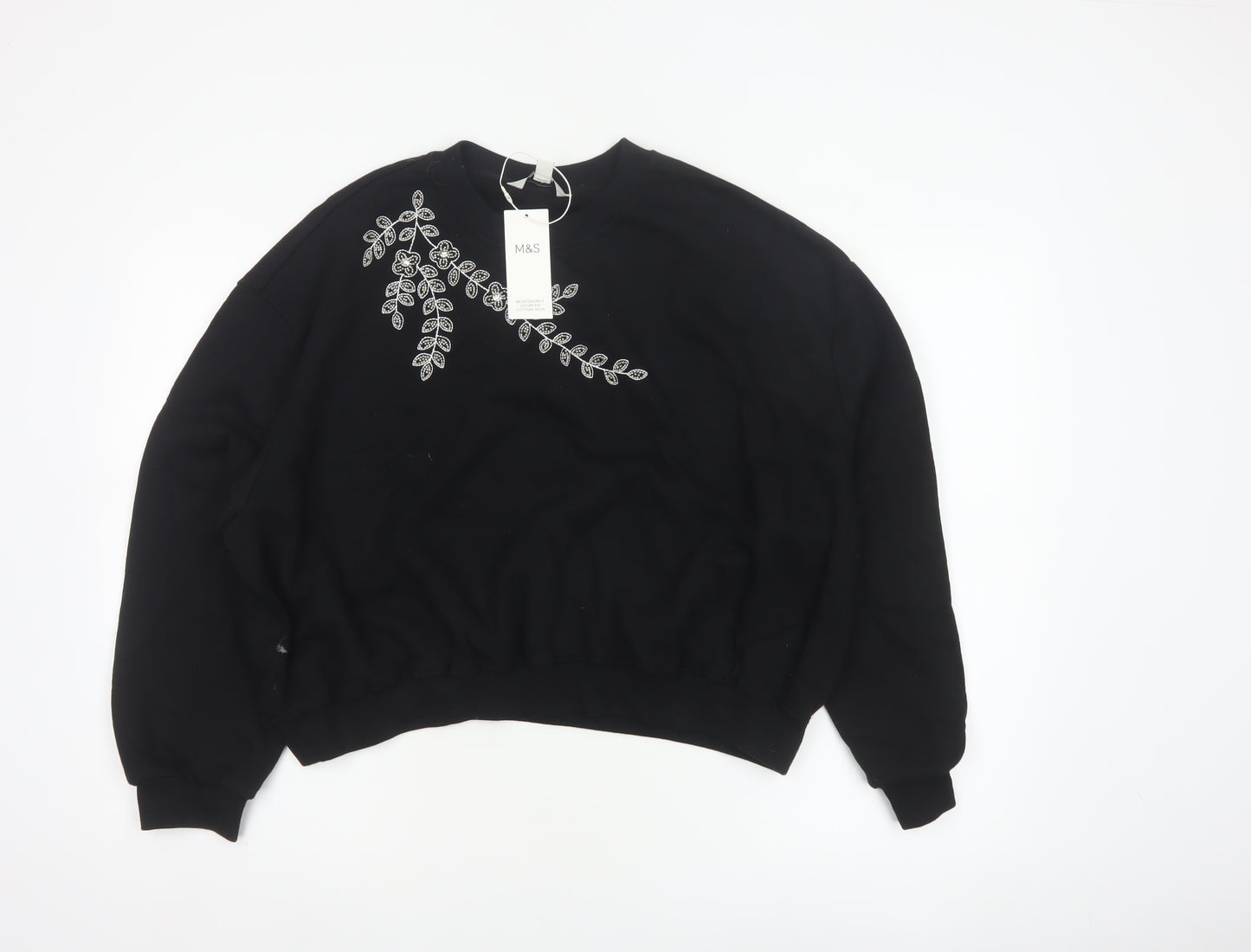 Marks & Spencer Women’s Black M Pullover Sweatshirt Beaded Floral NWT
