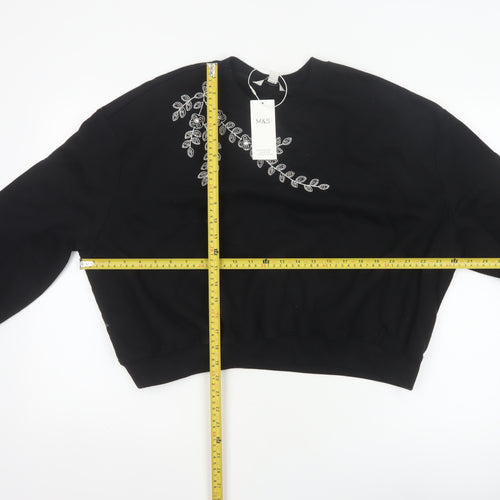 Marks & Spencer Women’s Black M Pullover Sweatshirt Beaded Floral NWT