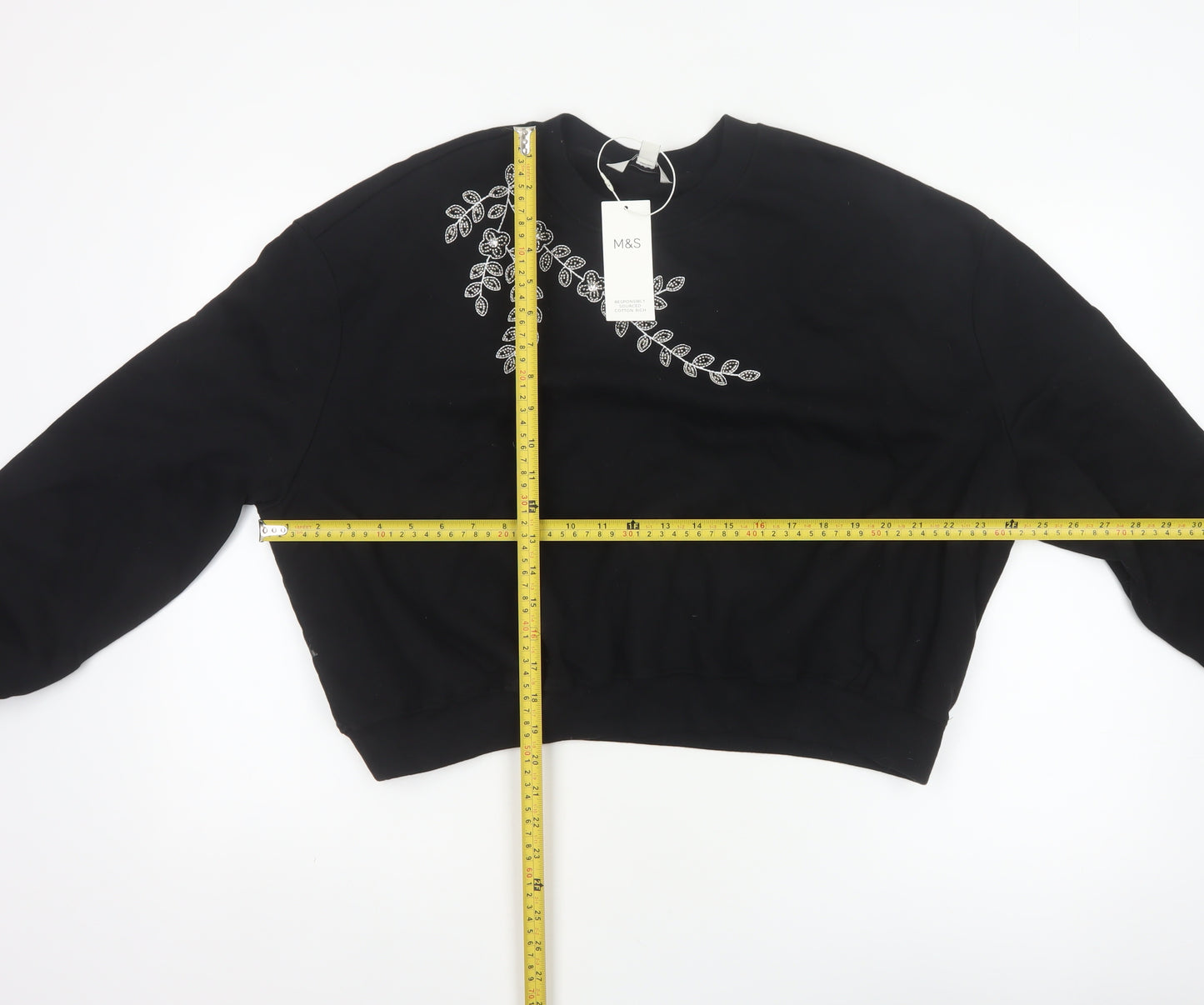 Marks & Spencer Women’s Black M Pullover Sweatshirt Beaded Floral NWT