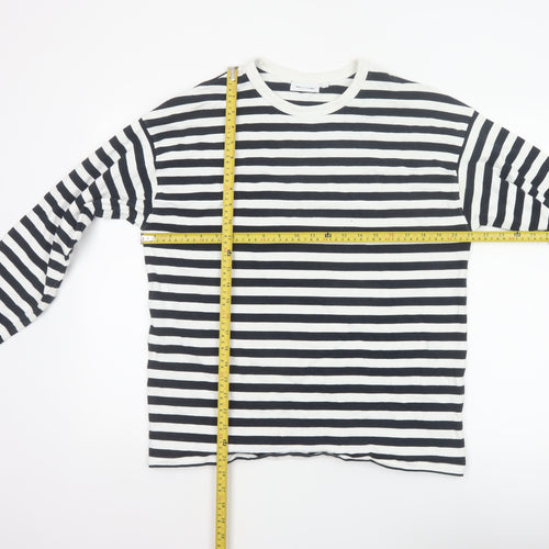 Weekday Women Black White Striped Cotton Long Sleeve Basic T-Shirt M