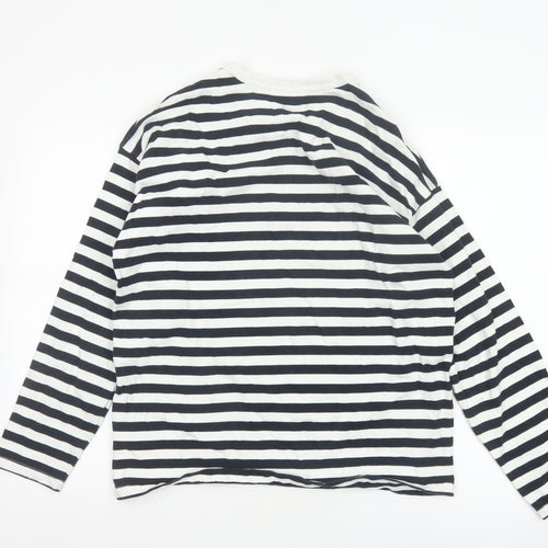Weekday Women Black White Striped Cotton Long Sleeve Basic T-Shirt M