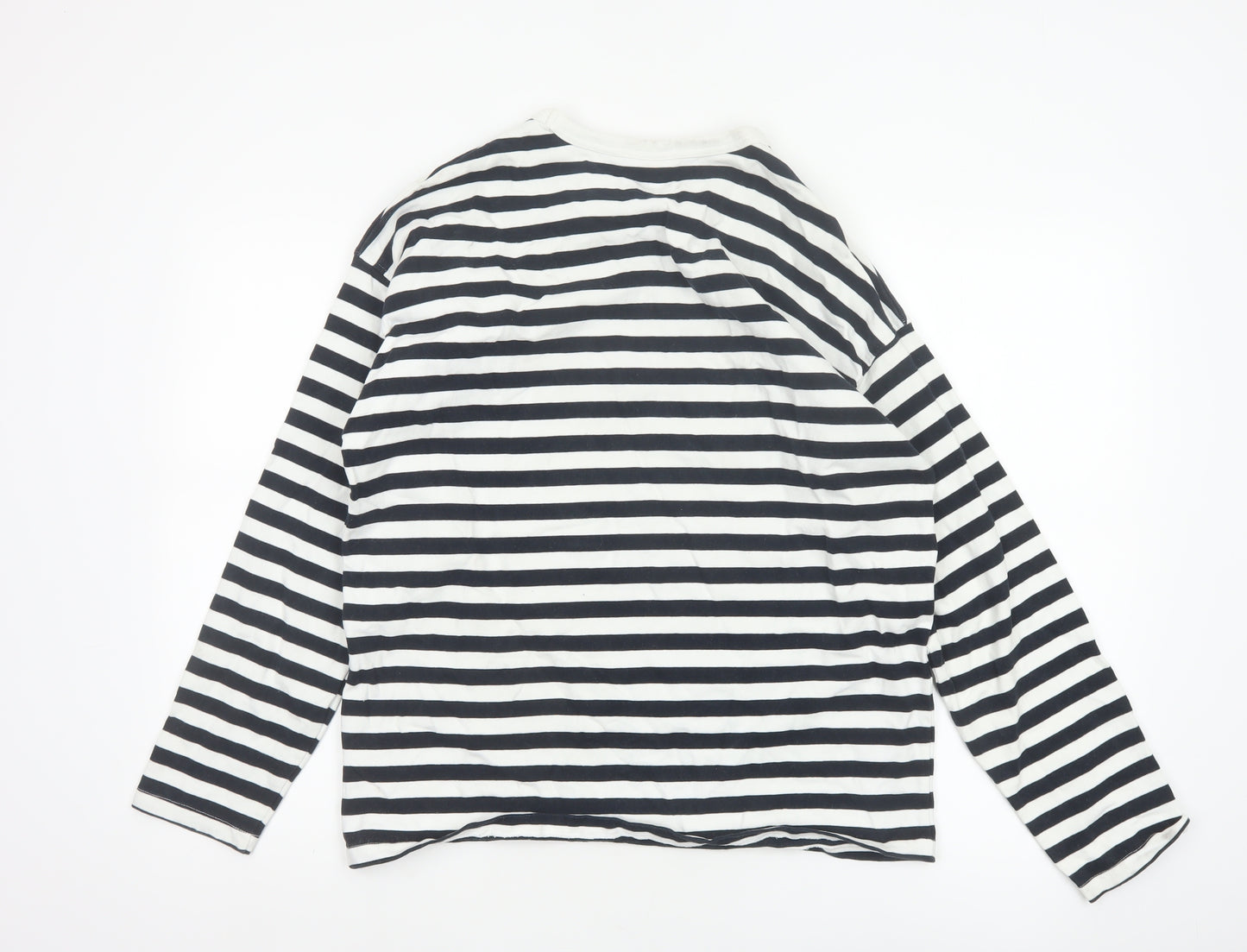 Weekday Women Black White Striped Cotton Long Sleeve Basic T-Shirt M