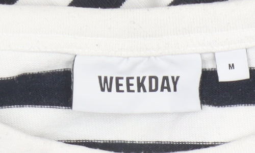 Weekday Women Black White Striped Cotton Long Sleeve Basic T-Shirt M