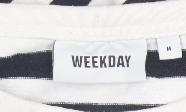 Weekday Women Black White Striped Cotton Long Sleeve Basic T-Shirt M
