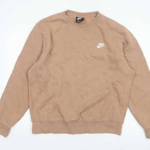 Nike Men’s Beige M Pullover Crew Neck Fleece Logo Sweatshirt
