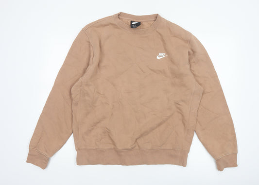 Nike Men’s Beige M Pullover Crew Neck Fleece Logo Sweatshirt