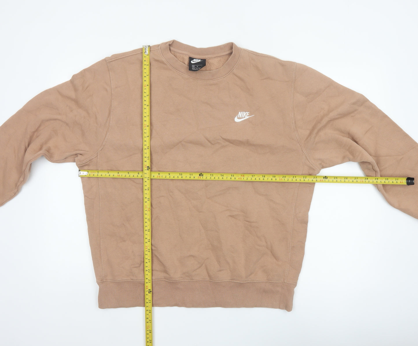 Nike Men’s Beige M Pullover Crew Neck Fleece Logo Sweatshirt