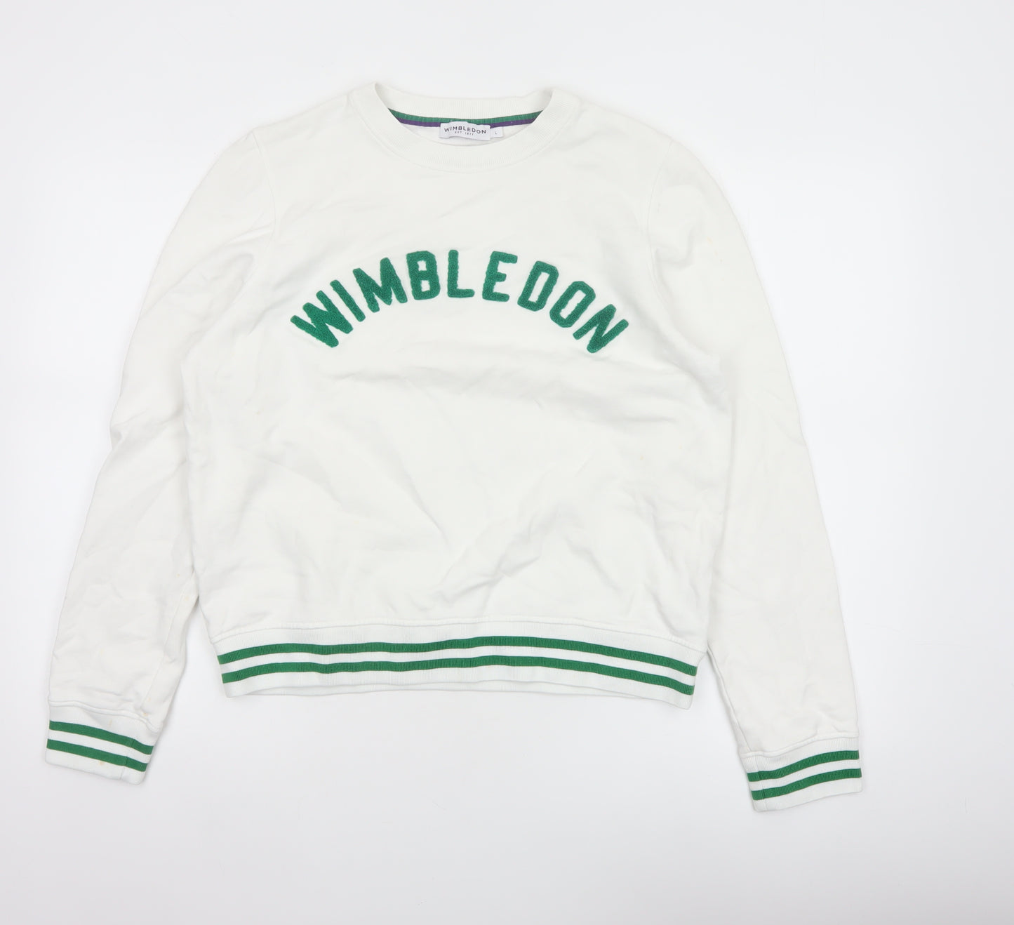 Wimbledon Women's White Green L Pullover Sweatshirt Tennis Logo