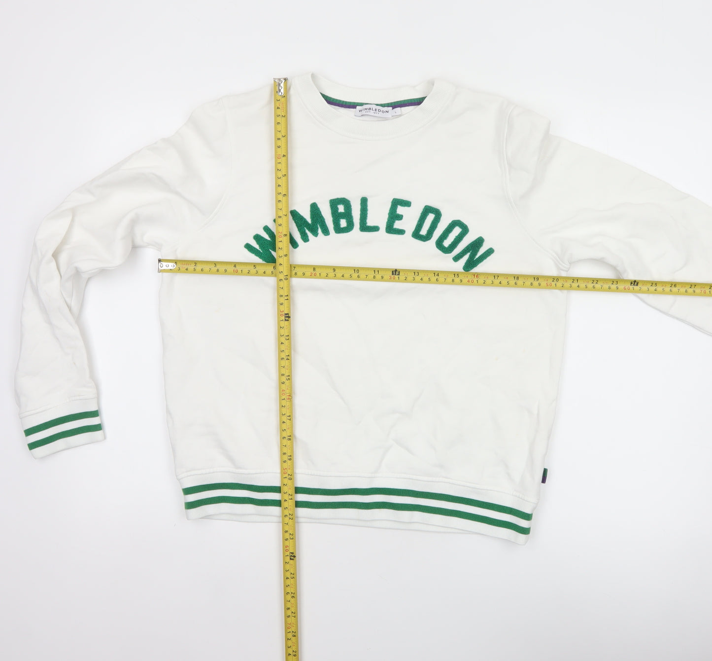 Wimbledon Women's White Green L Pullover Sweatshirt Tennis Logo