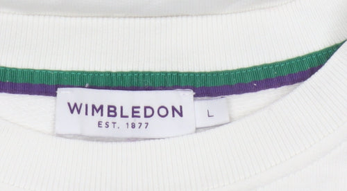 Wimbledon Women's White Green L Pullover Sweatshirt Tennis Logo