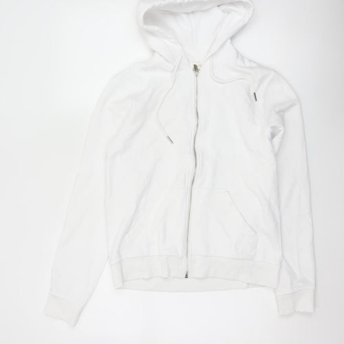 Women's White Size S Full Zip Hooded Cotton Blend Hoodie