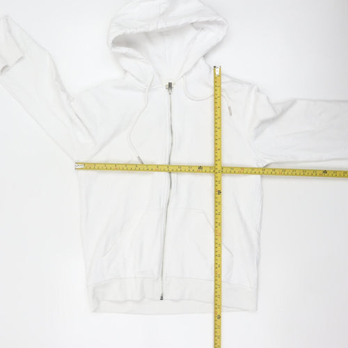 Women's White Size S Full Zip Hooded Cotton Blend Hoodie
