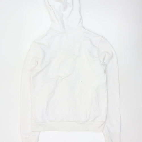 Women's White Size S Full Zip Hooded Cotton Blend Hoodie