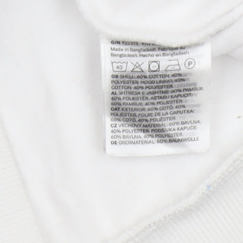 Women's White Size S Full Zip Hooded Cotton Blend Hoodie