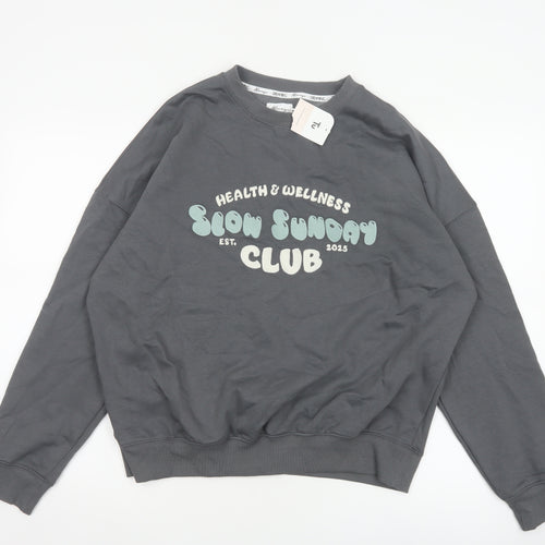 TU Women Grey Size 12 Slow Sunday Club Graphic Fleece Pyjama Jumper