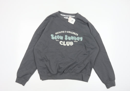 TU Women Grey Size 12 Slow Sunday Club Graphic Fleece Pyjama Jumper