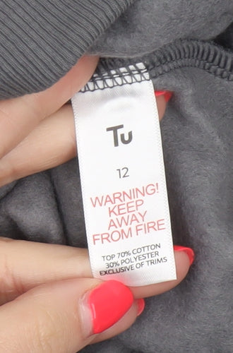 TU Women Grey Size 12 Slow Sunday Club Graphic Fleece Pyjama Jumper