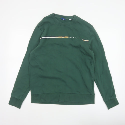 Jack & Jones Men’s Green L Crew Neck Logo Stripe Pullover Sweatshirt