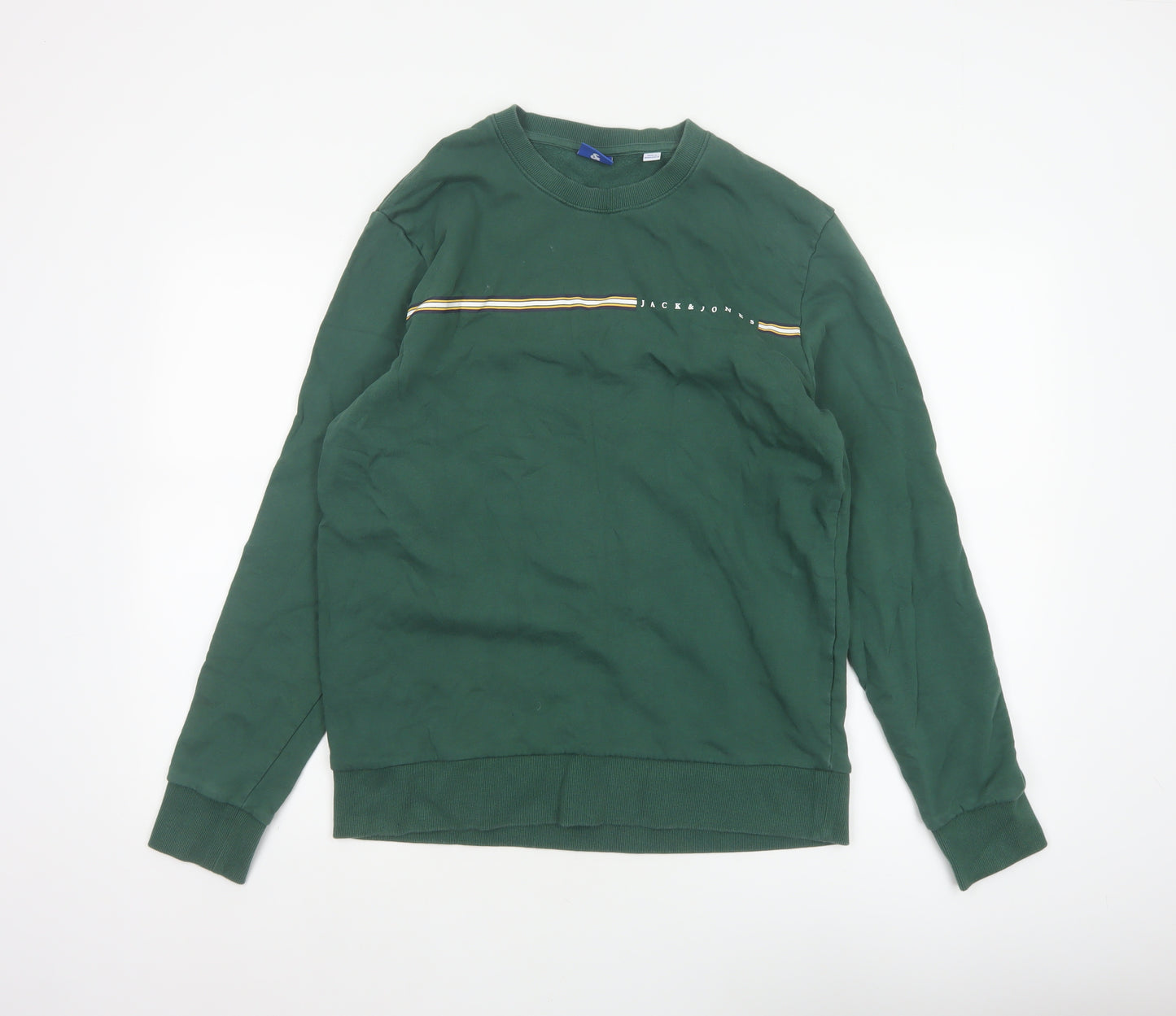 Jack & Jones Men’s Green L Crew Neck Logo Stripe Pullover Sweatshirt