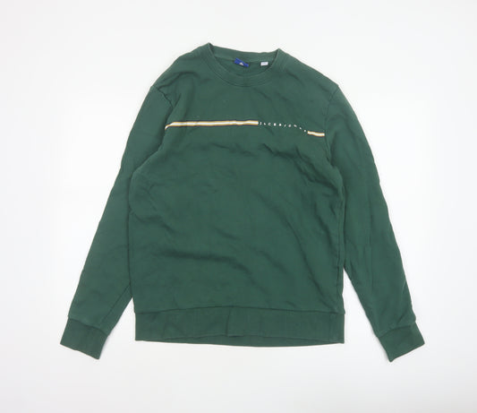Jack & Jones Men’s Green L Crew Neck Logo Stripe Pullover Sweatshirt