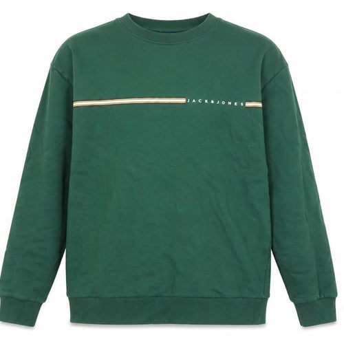 Jack & Jones Men’s Green L Crew Neck Logo Stripe Pullover Sweatshirt