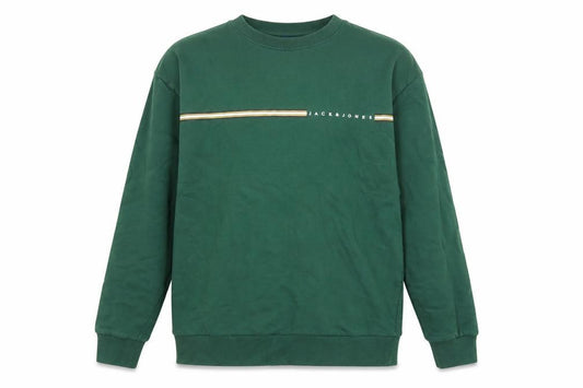 Jack & Jones Men’s Green L Crew Neck Logo Stripe Pullover Sweatshirt
