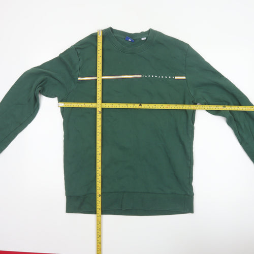 Jack & Jones Men’s Green L Crew Neck Logo Stripe Pullover Sweatshirt