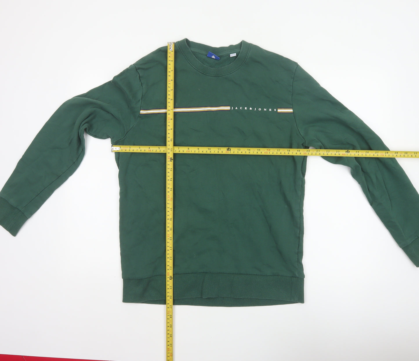Jack & Jones Men’s Green L Crew Neck Logo Stripe Pullover Sweatshirt