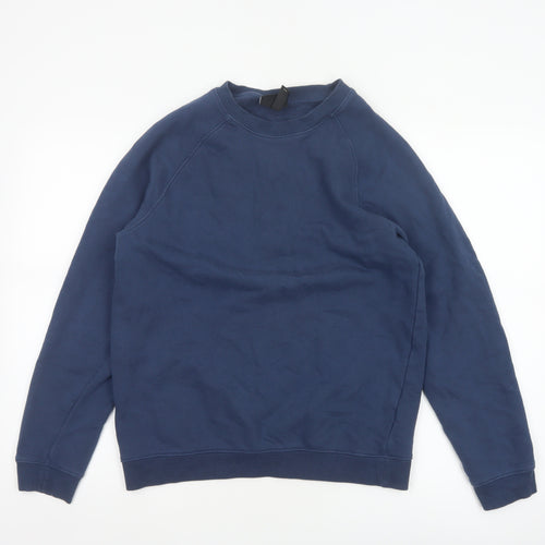 H&M Men’s Blue Small Regular Fit Crew Neck Cotton Pullover Sweatshirt