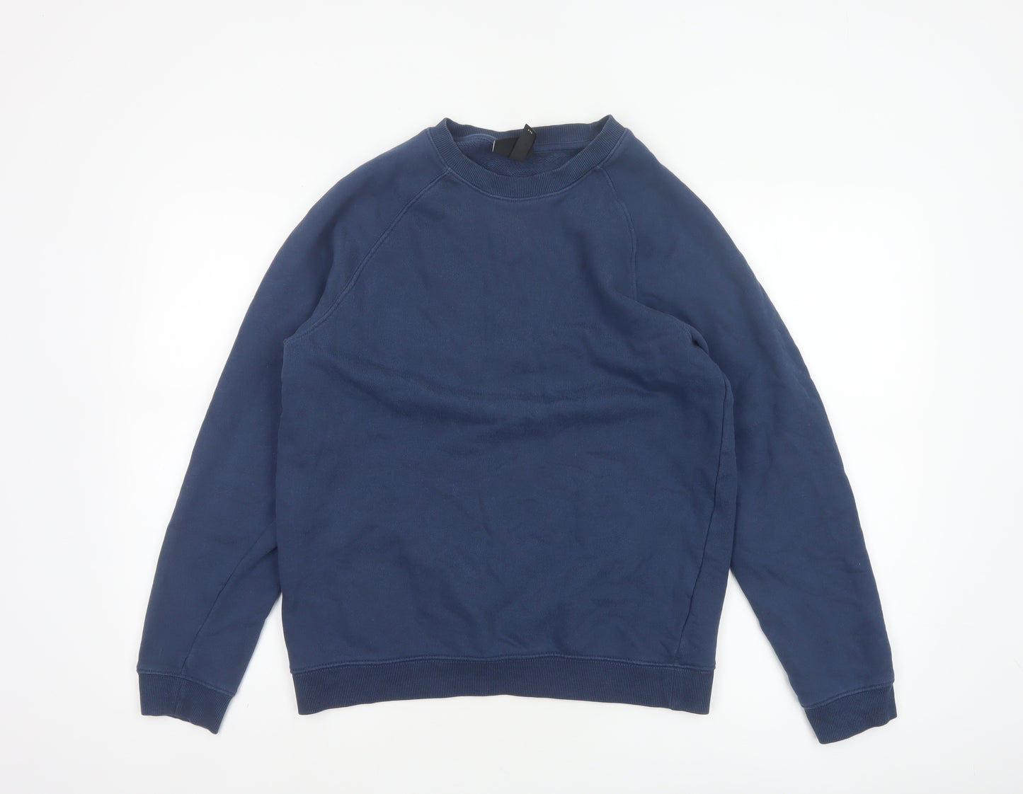 H&M Men’s Blue Small Regular Fit Crew Neck Cotton Pullover Sweatshirt