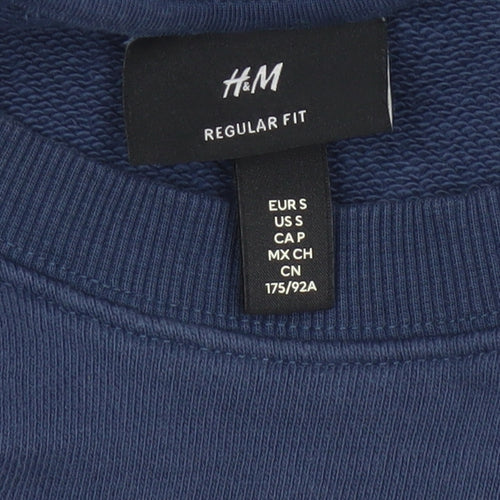 H&M Men’s Blue Small Regular Fit Crew Neck Cotton Pullover Sweatshirt