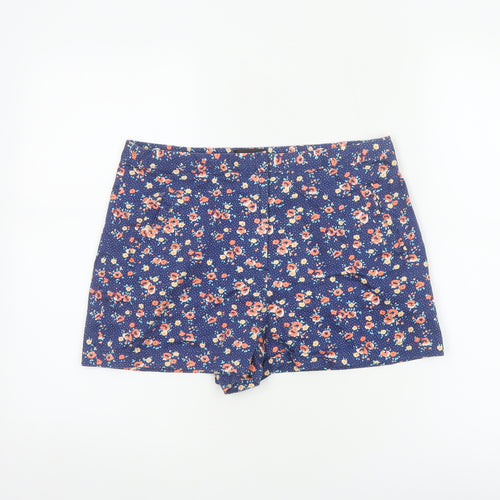 Topshop Women’s Blue Floral Stretch Shorts UK 12 Cotton