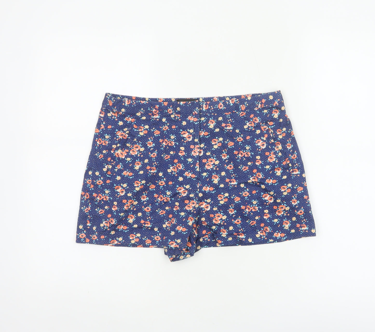 Topshop Women’s Blue Floral Stretch Shorts UK 12 Cotton