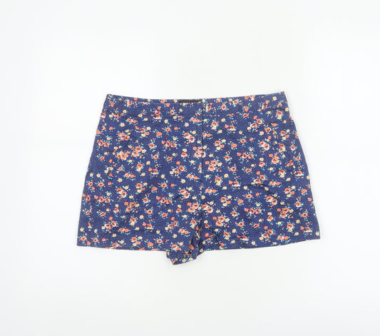 Topshop Women’s Blue Floral Stretch Shorts UK 12 Cotton