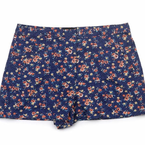Topshop Women’s Blue Floral Stretch Shorts UK 12 Cotton