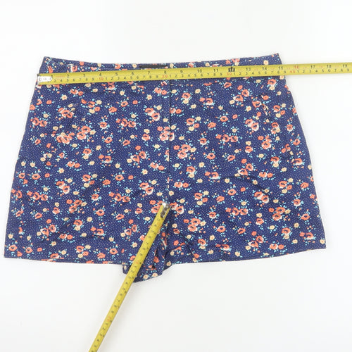 Topshop Women’s Blue Floral Stretch Shorts UK 12 Cotton