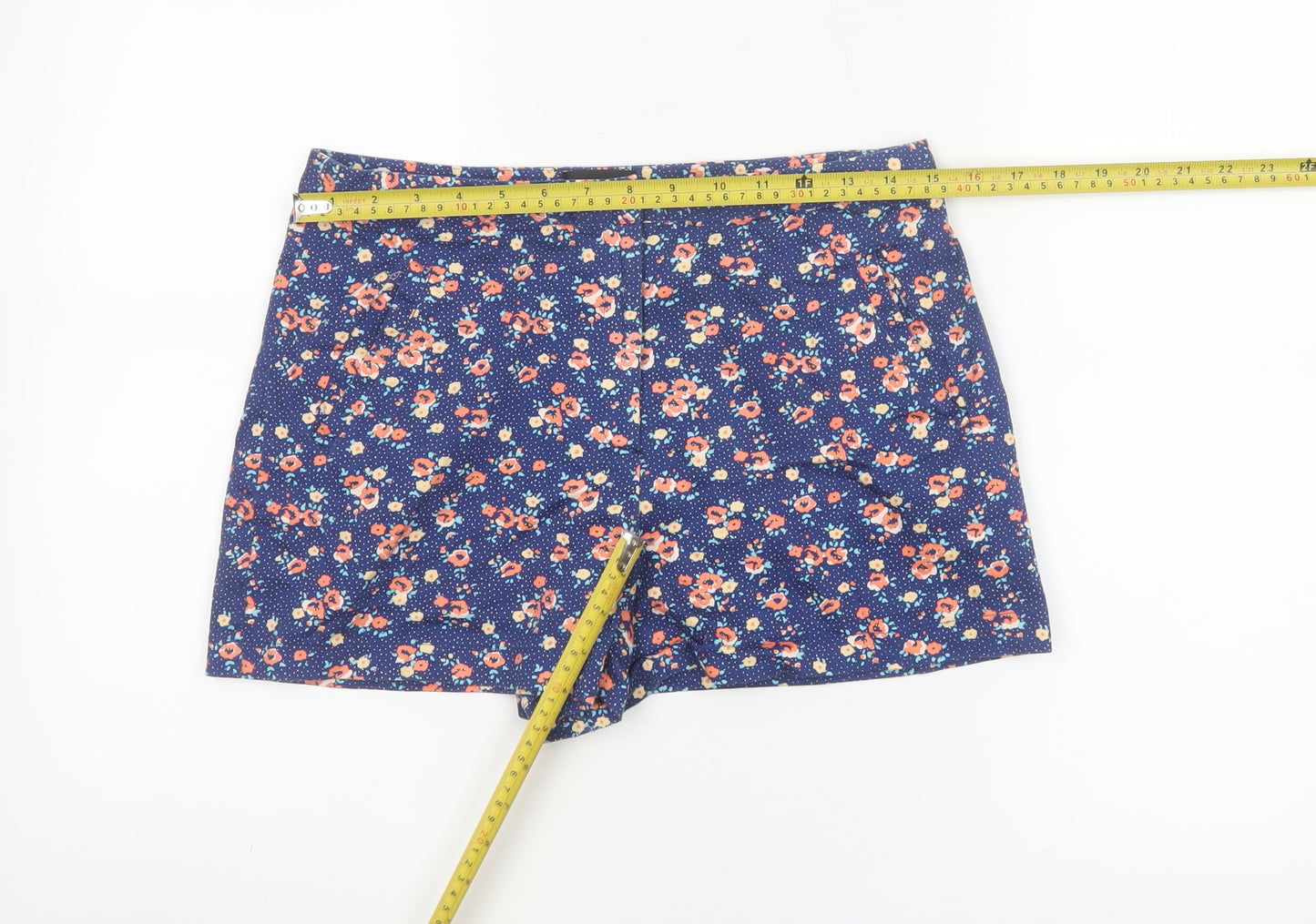 Topshop Women’s Blue Floral Stretch Shorts UK 12 Cotton
