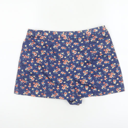 Topshop Women’s Blue Floral Stretch Shorts UK 12 Cotton