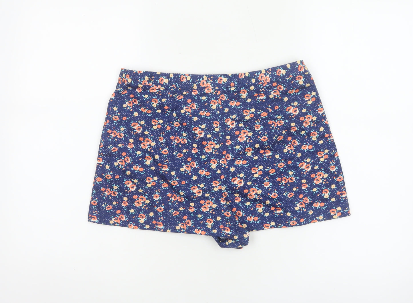 Topshop Women’s Blue Floral Stretch Shorts UK 12 Cotton
