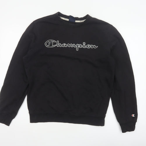 Champion Women Black S Pullover Sweatshirt Logo Crew Neck Cotton Blend