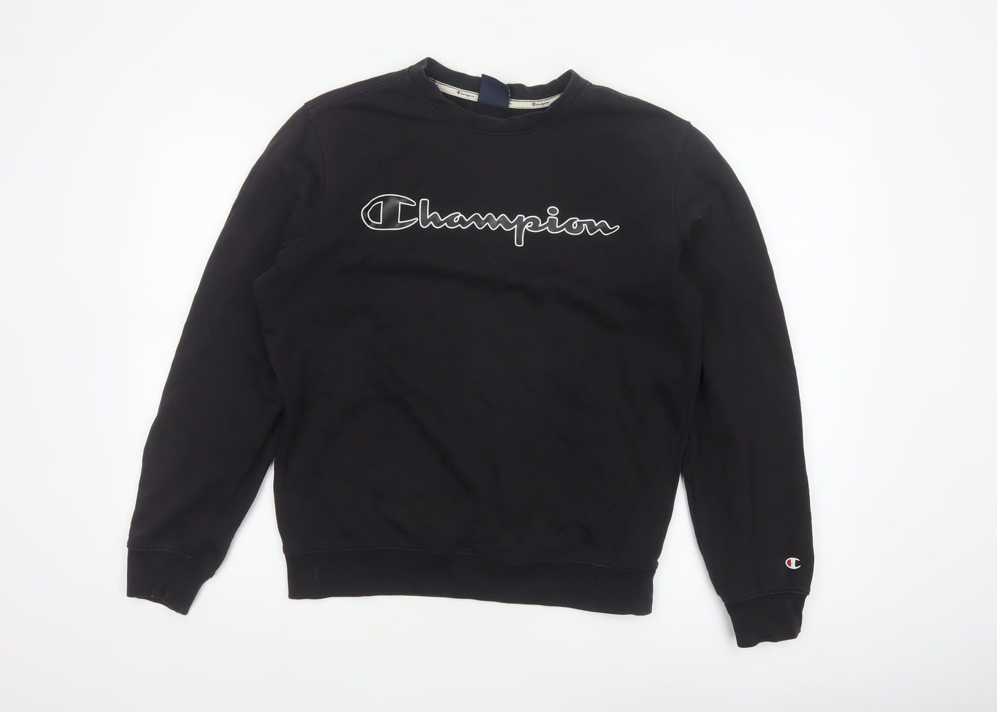 Champion Women Black S Pullover Sweatshirt Logo Crew Neck Cotton Blend