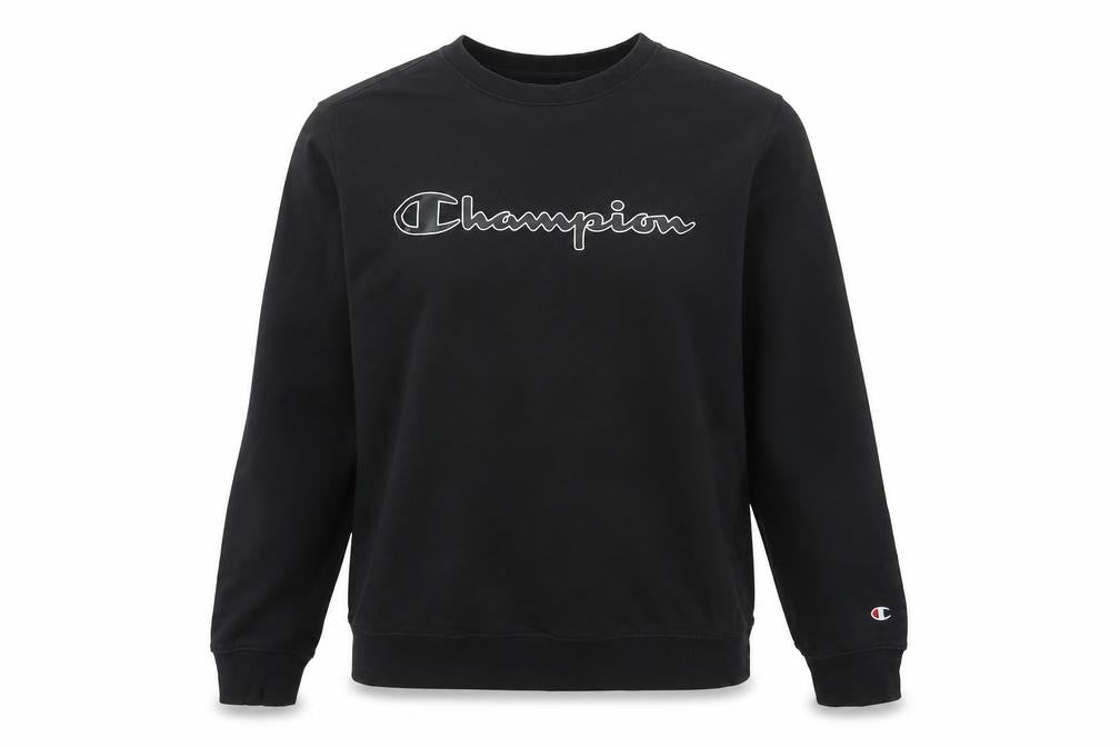 Front view of Champion Women Black S Pullover Sweatshirt Logo Crew Neck Cotton Blend