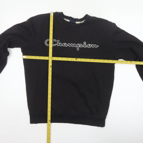 Champion Women Black S Pullover Sweatshirt Logo Crew Neck Cotton Blend