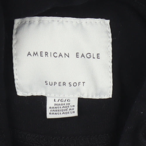 American Eagle Men’s Black L Full Zip Hooded Fleece Logo Hoodie