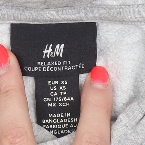 H&M Women Grey XS Relaxed Fit Fleece Pullover Hoodie