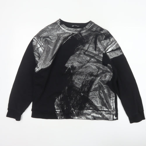 Zara Women Black Silver Metallic Pullover Sweatshirt Size S
