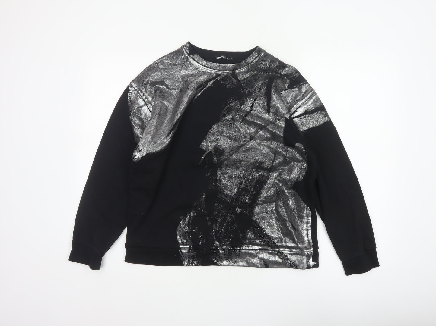 Zara Women Black Silver Metallic Pullover Sweatshirt Size S