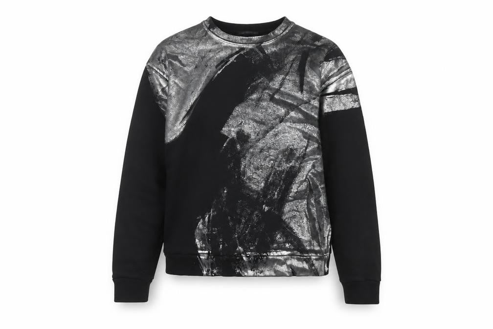 Front view of Zara Women Black Silver Metallic Pullover Sweatshirt, size S