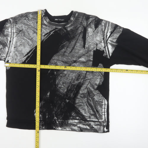 Zara Women Black Silver Metallic Pullover Sweatshirt Size S