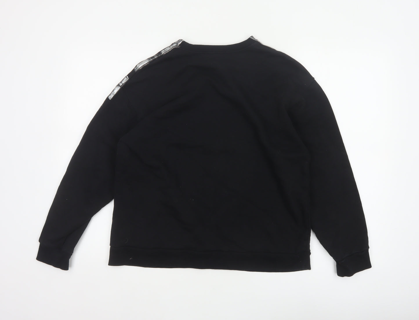 Zara Women Black Silver Metallic Pullover Sweatshirt Size S